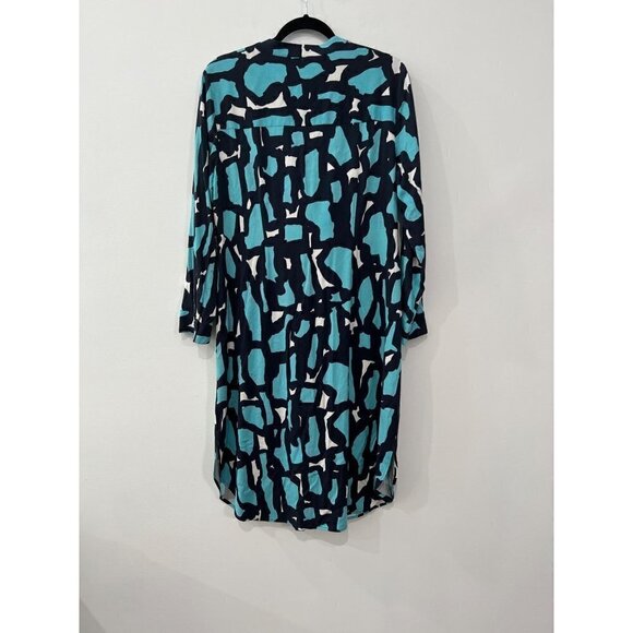 NWT NIC + ZOE Size L button down front tie dress Long sleeve Blue Multicolor - Picture 6 of 10